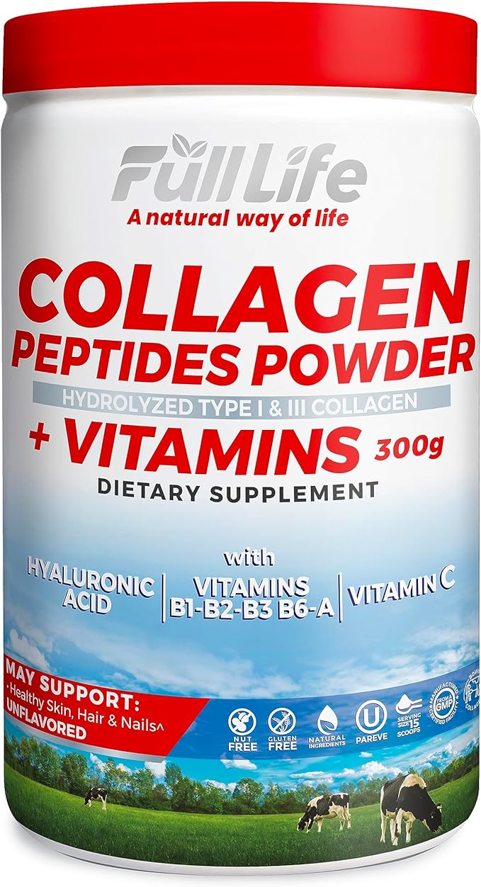 Full Life Collagen Peptides Powder and Moringa Oleifera Capsules - Dietary Supplements - Bovine Collagen for Women and Men Gluten-Free - Veggie Capsules