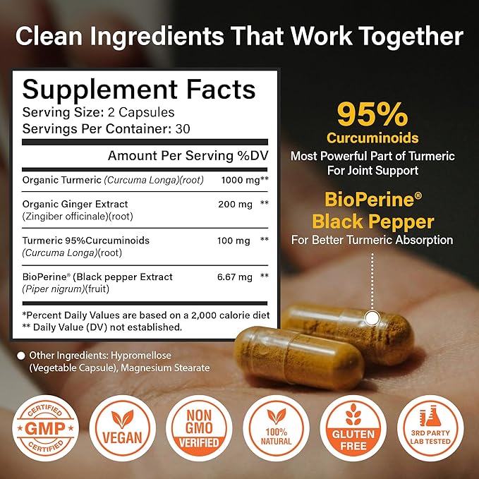 Sleeve Stars Turmeric Curcumin Supplement with Ginger &amp Black Pepper Bioperine Joint Supplements for Men &amp Women Joint Support &amp Inflammation Relief Non-GMO Gluten-Free &amp Vegan 100
