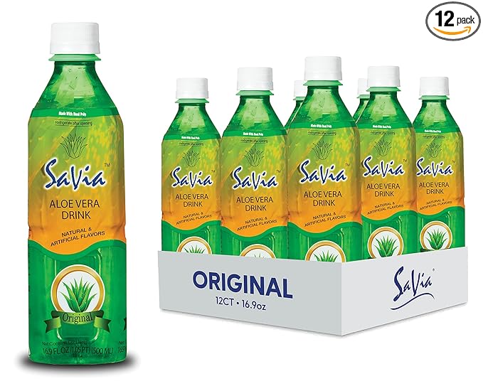 Savia - Original Aloe Vera Drink Quality Aloe-Based Beverage Made with Real Aloe Pulp &amp Natural Delicious &amp Refreshing Vegetarian Gluten-Free Fat-Free (16.9oz 12-Pack)