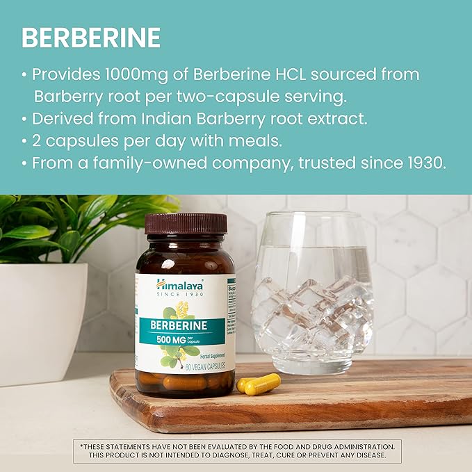 Himalaya Berberine - Herbal Supplement for Supporting Normal Metabolism Immune and Digestive Health - Vegan Gluten Free 500 mg 60 Vegetarian Capsules