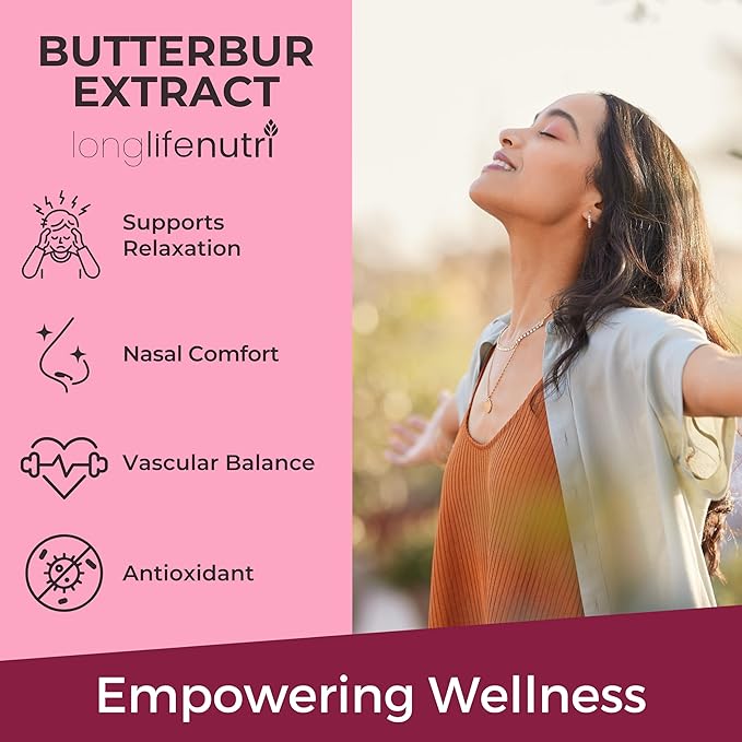 LongLifeNutri Butterbur Extract 100mg - Petasites Hybridus Root Extract 180 Vegetarian Capsules 6 Month Supply Organic Supplement for Head Comfort &amp Neural Calm GMP Certified Made in USA