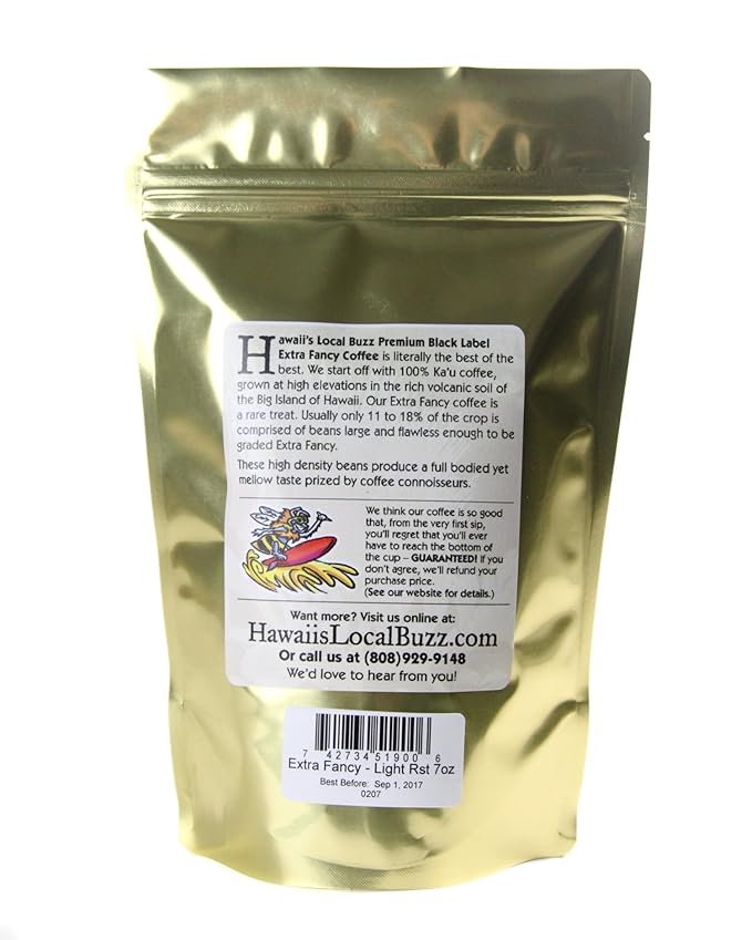 Hawaii's Local Buzz Premium Black Label Extra Fancy Light Roast Whole Bean 7 Ounce