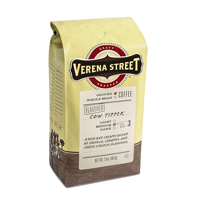 Verena Street 2 Pound Flavored Ground Coffee Cow Tipper Medium Roast Rainforest Alliance Certified Arabica Coffee