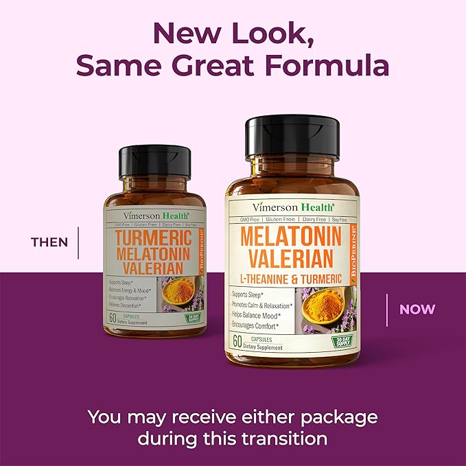 Melatonin 3mg Sleep Aid with L-Theanine &amp Valerian Root – Turmeric Curcumin Supplement with Ginger &amp Black Pepper – Organic Turmeric Supplement for Sleep Calm and Stress Relief Support – 2 Pa