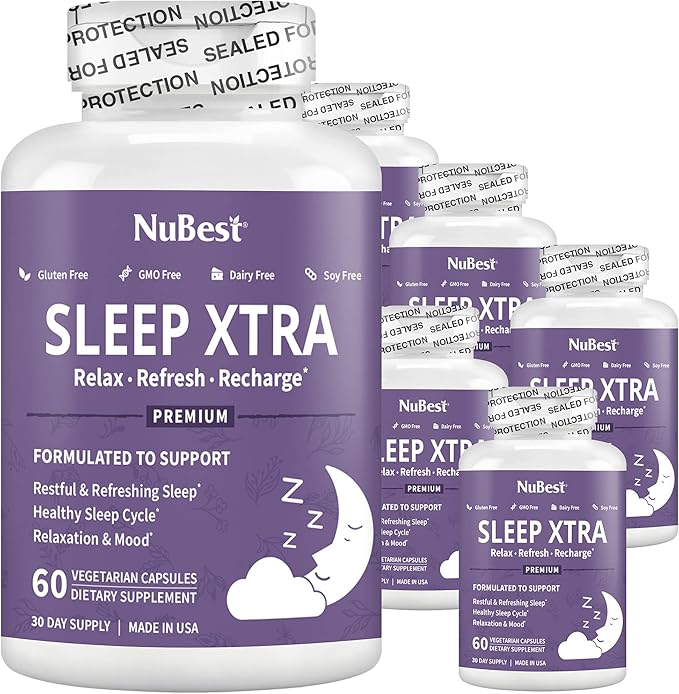 NuBest Sleep Xtra Supports Healthy Sleep for Adults - Vitamin B6 Melatonin Ashwagandha Chamomile Valerian &amp More - Non Habit-Forming (Pack 6)