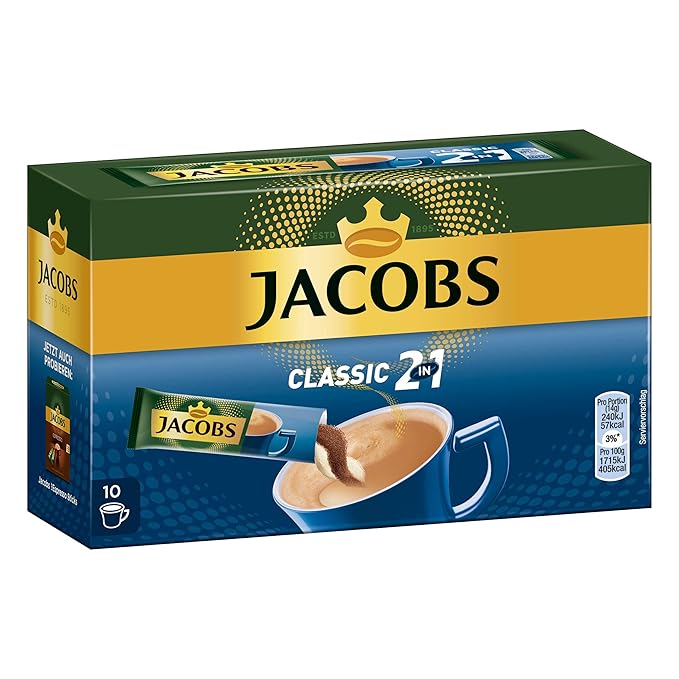Jacobs 2 in 1- Instant Coffee with Cream (10 x 16 g)-Pack of 2