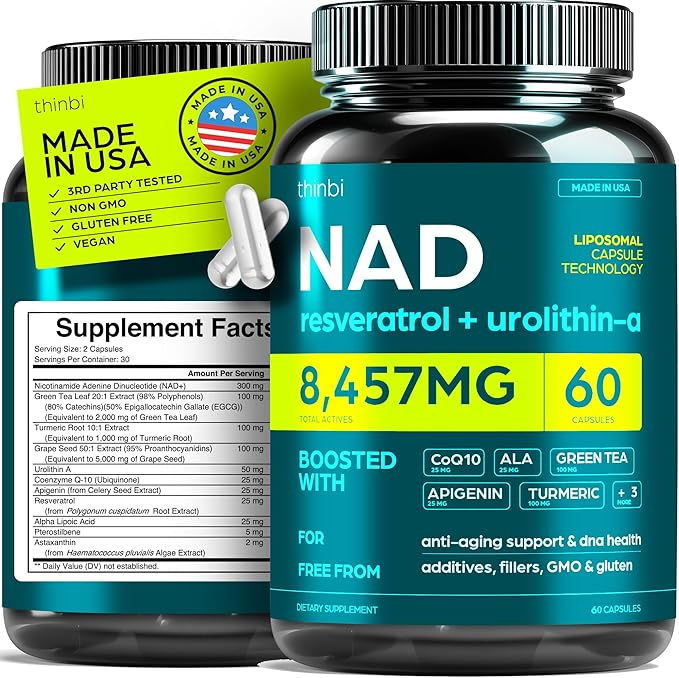 NAD Supplement 8457mg Extra Strength NMN Alternative Liposomal + Green Tea for Women &amp Men w/Urolithin A Resveratrol CoQ10 Alpha Lipoic Acid.