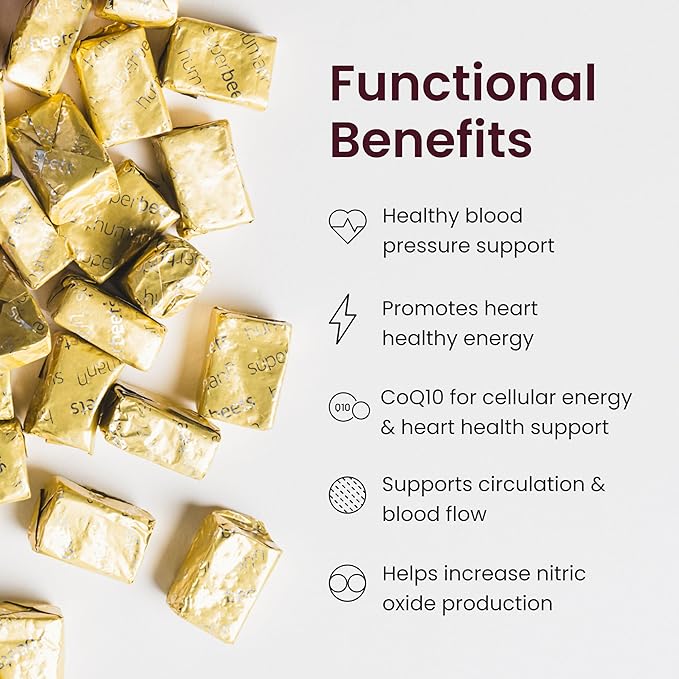 Humann SuperBeets Heart Chews + CoQ10-100mg of CoQ10 Plus Beetroot &amp Grape Seed Extract Blood Pressure Cellular Energy &amp Heart Health Support 120 Count