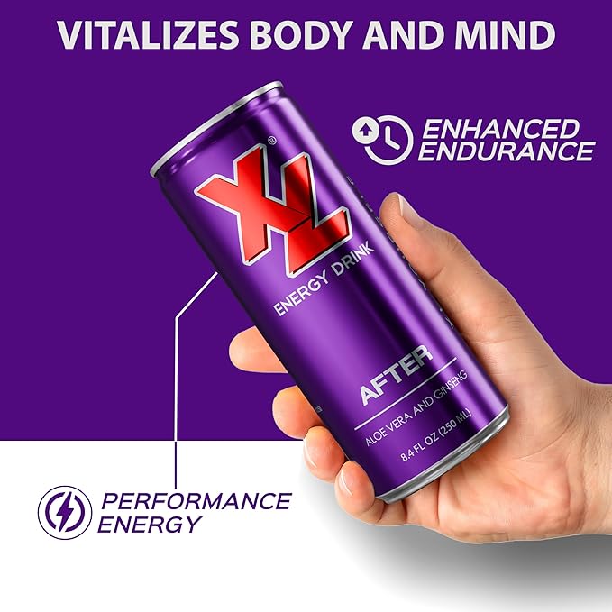 XL Energy Drinks 24 Pack - Aloe Vera Juice with 80mg Caffeine plus Taurine &amp B Vitamins After Flavor Hydrating Energy Drinks with Aloe Vera and Ginseng - 8.4 Oz 24 Pack Energy Drinks