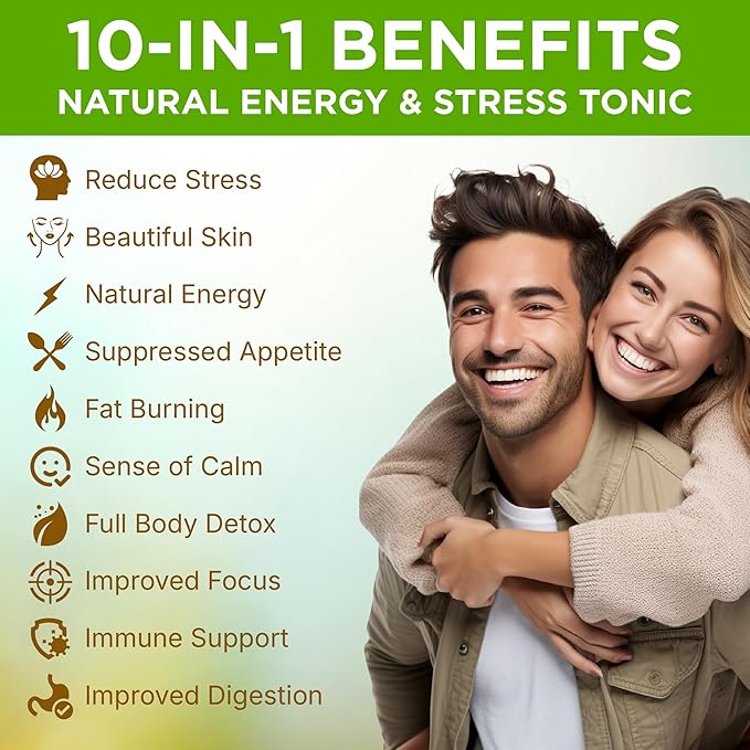 Nzuri Vida All-Natural Energy &amp Stress Support Tonic – 10-in-1 Total Body Restoration Drink with Acai Berry Cupuacu &amp Yerba Mate – Smooth Energy Calm Focus Detox &amp Immune Support 32 OZ