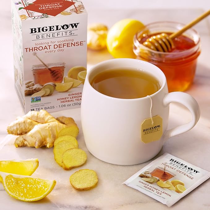 Bigelow Benefits Throat Defense (Ginger Honey Lemon Herbal) 18 Count (Pack of 6) 108 Total Tea Bags