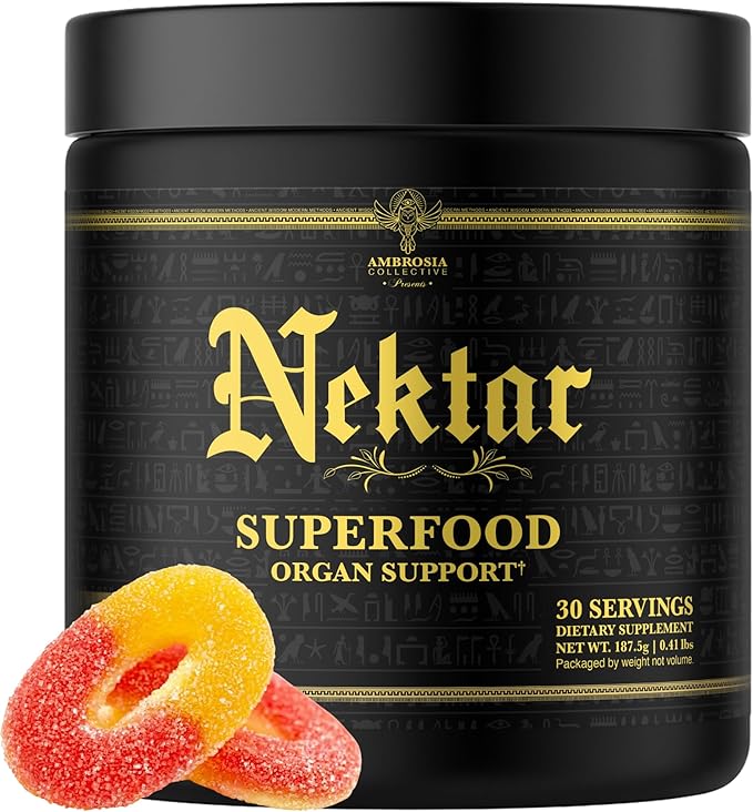Ambrosia Nektar Superfood Powder | Cycle Support Supplement | Greens Powder Alternative | 13 Superfoods for Liver Kidney and Organ Support | 30 Servings | Sour Gummy Candy