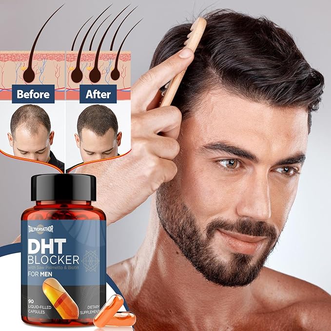 DHT Blocker for Men with Saw Palmetto &amp Biotin Hair Growth Formula in Liquid-Filled Capsules Hair Loss Supplements Hair Regrowth Vitamins Proprietary Herbal Blends - 180 Capsules