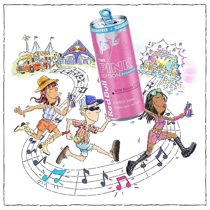 Red Bull Pink Edition Sugar-Free Energy Drink Wild Berries with 114mg Caffeine plus Taurine &amp B Vitamins 12 Fl Oz 6 Packs of 4 Cans (Pack of 24)