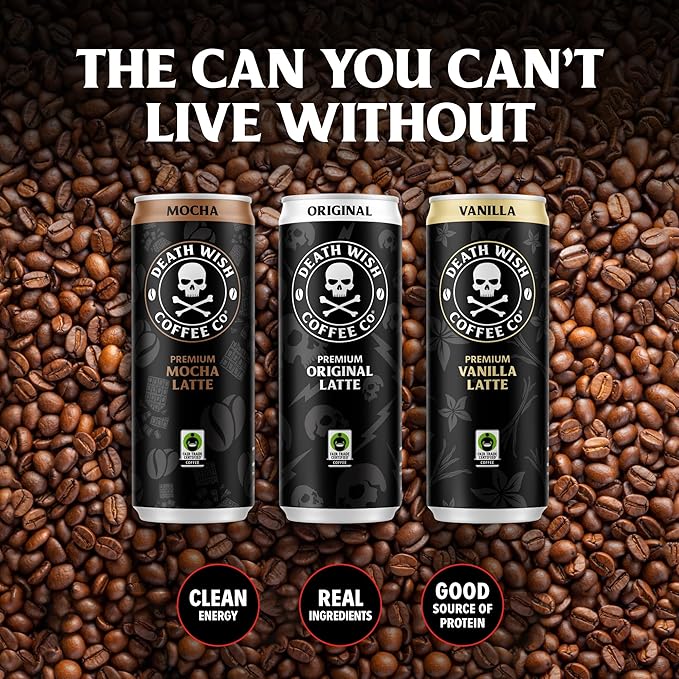 Death Wish Coffee Iced Coffee Cold Brew 8g Protein Fair Trade (Classic Latte)