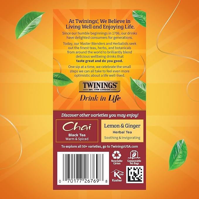 Twinings Pumpkin Spice Chai Black Tea Individually Wrapped Bags 20 Count (Pack of 6) Warm Spicy &amp Aromatic Caffeinated Enjoy Hot or Iced 120 Teabags