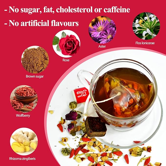 Aromlife Organic Fibroid Tea Packs Of 5 for Women Fibroids Shrinks &amp Ovarian Cysts Relief Natrual Fertility Tea for Women Balances Hormones Womb Tea with Brown Sugar and Flos Lonicerae