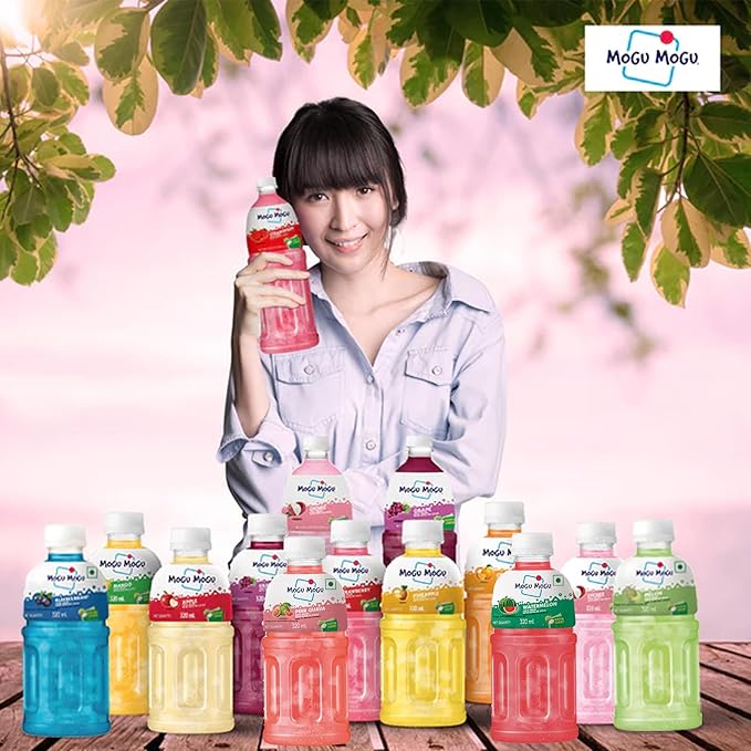 Mogu Mogu Lychee &amp Orange Juice Drink with Nata de Coco Jelly 320ml (Pack of 6)| Refreshing Tropical Thai-Made Sip &amp Chew Beverage