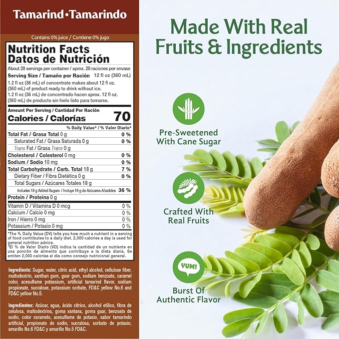 Frutiva Authentic Tamarind Drink Mix| |Made in Mexico with Cane Sugar | Aguas Frescas Concentrate Makes 2.6 Gallons Per Bottle | No High Fructose Corn Syrup | de | Perfect for Drinks Desserts &amp M