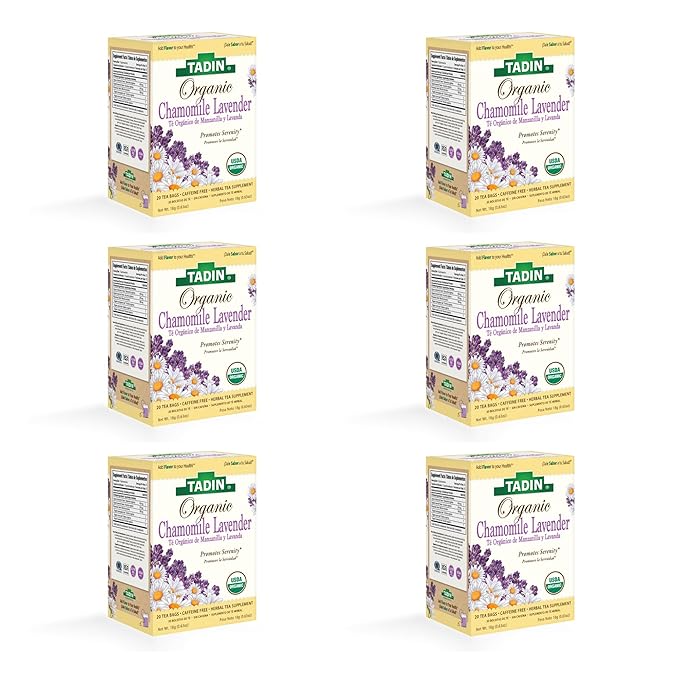 Tadin Organic Chamomile Lavender Tea Caffeine Free Herbal Tea to Promote Serenity 20 Tea Bags Per Box Pack of 6