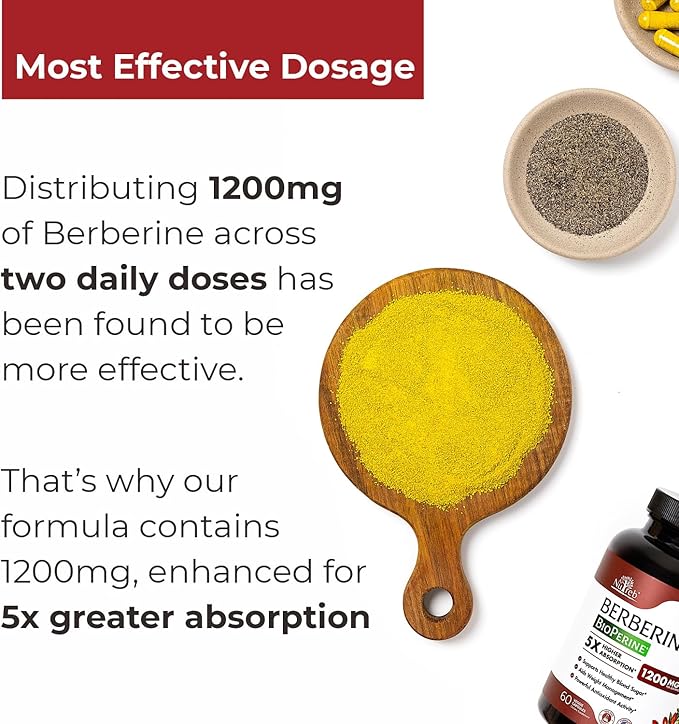 Berberine Supplement 1200mg - 5X Higher Absorption - Ultra Pure 98% Berberine HCL - Healthy Weight Management Immune Support - Non GMO Manufactured in USA - 60 Vegan Capsules