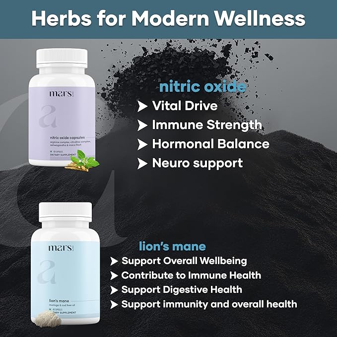 mars by GHC Vitality Max Combo | Natural Lion’s Mane &amp Nitric Oxide Capsules | Focus Energy &amp Performance Support | 240 Capsules | Pack of 2