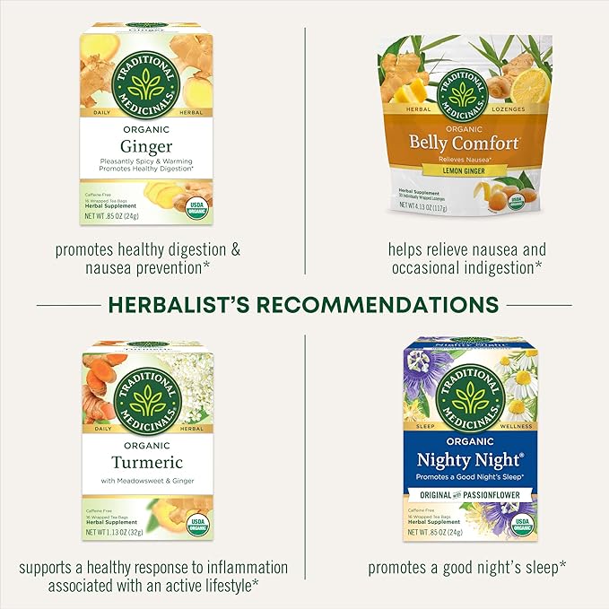 Traditional Medicinals Tea Organic Ginger &amp Chamomile - Occasional Nausea &amp Indigestion Relief - Kosher Non-GMO Caffeine-Free - 96 Count (Pack of 6)