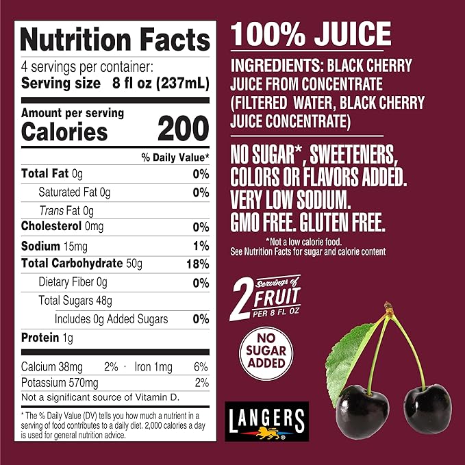 Langers All Black Cherry 100% Juice 32fl oz (Pack of 6)