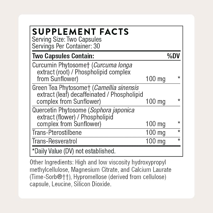 THORNE - Resveratrol Complex (formerly PolyResveratrol-SR) - Supports Healthy Aging* - Trans-Resveratrol Supplement with Green Tea Quercetin &amp Curcumin Phytosome - Third-Party Certified - 60 Caps