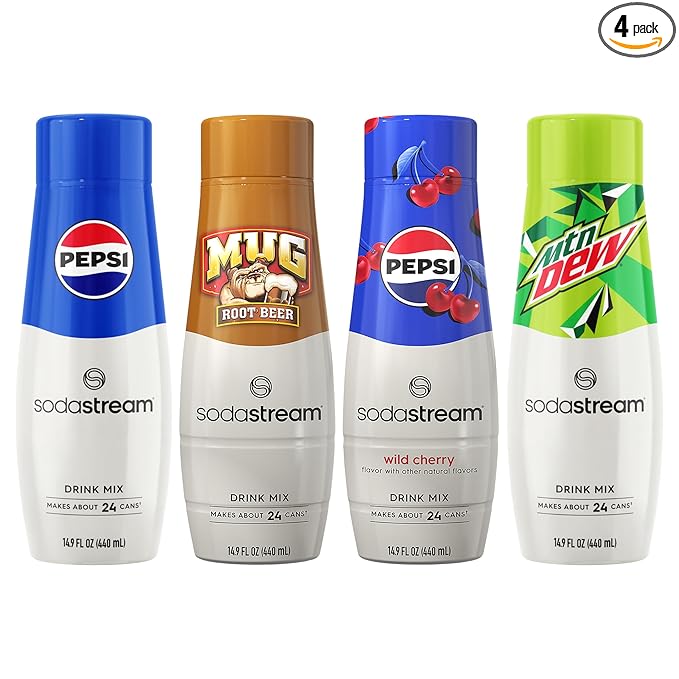 SodaStream Pepsi Mug Root Pepsi Wild Cherry &amp MTN Dew Variety Pack 440ml Pack of 4