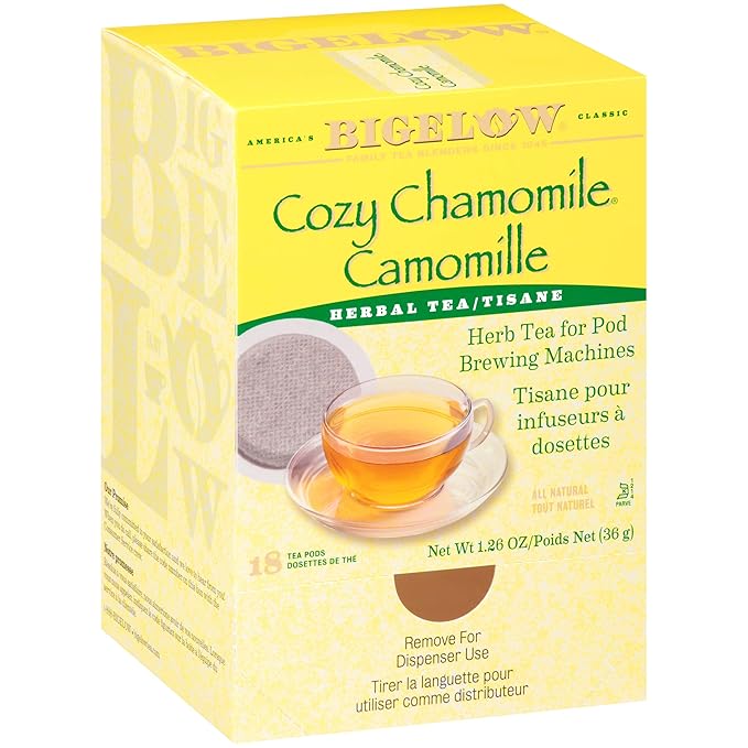 Bigelow Cozy Chamomile Herbal Tea Pods 18-Count Box (Pack of 3) Chamamile Tea Bags Relaxing Herbal Tea All Natural Gluten Free Individually Wrapped PODS