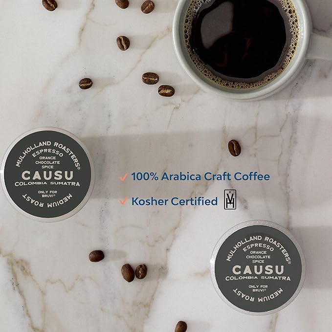 Mulholland Roasters | Causu Espresso B-Pods | Only Compatible with Bruvi Single-Serve Coffee Brewer | Includes 60 Pods