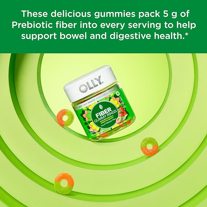 OLLY Sleep &amp Digestive Support - Melatonin L-Theanine Chamomile Gummies (120 Count) &amp Prebiotic Fiber Gummy Rings (50 Count)