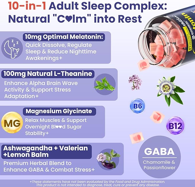 Melatonin Gummies 10mg 20mg with Magnesium for Adults + Organic Toddler Multivitamin Gummies + Omega-3 (DHA/EPA) 2 Pack