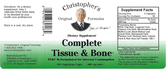 Dr. Christopher's Original Formulas Complete Tissue and Bone Formula Capsules 100 Count 440mg Each