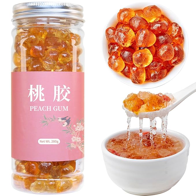 Wanhua Hall Dried Peach Gum Chinese Tao Jiao Natural Peach Resin 9.8oz Bouncy Texture Ideal for Desserts SoupsMilk Tea 桃胶