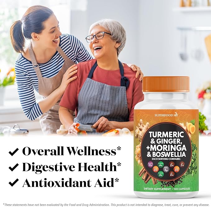 Turmeric Moringa Supplement | Ginger Boswellia Saffron Holy Basil- Joint Support Supplement for Women and Men with Ceylon Cinnamon Quercetin Tart Cherry- 240 Count