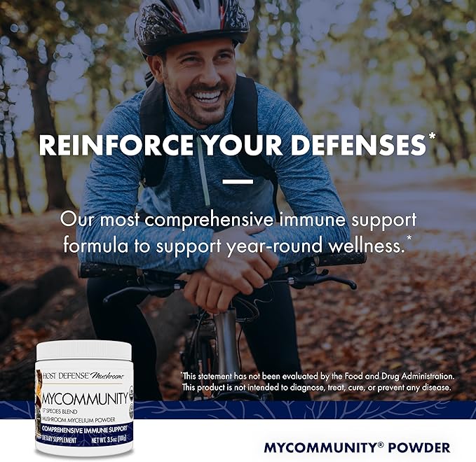 Host Defense MyCommunity Powder - 17 Species Blend Mushroom Supplement for Immune Support - Extract with Lion's Mane Reishi Chaga Cordyceps Turkey Tail &amp More - 100g (66 Servings)*