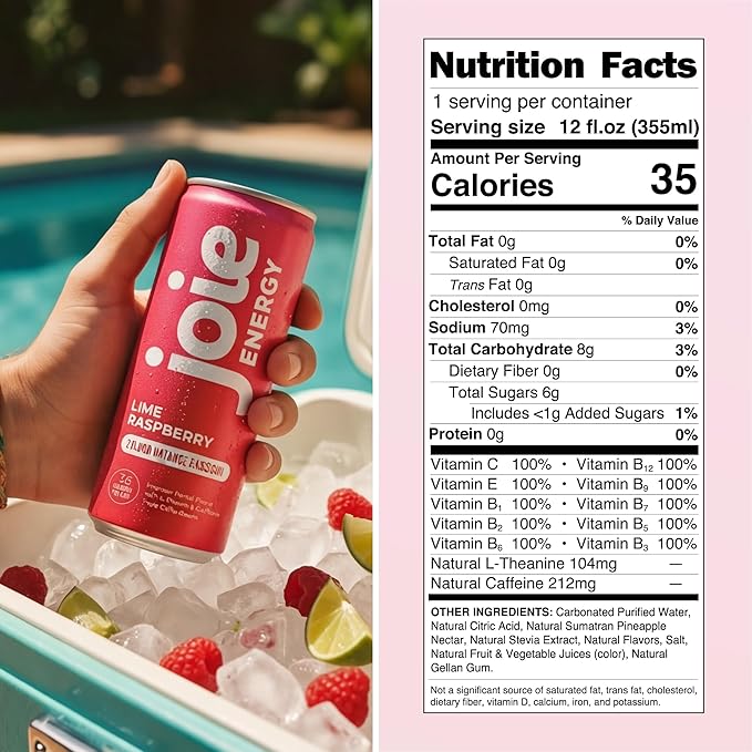 Joie Energy Drink (Lime Raspberry 12 Fl Oz (Pack of 12))