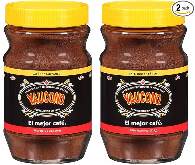 Yaucono Instant Coffee Medium Roast Arabica from Puerto Rico Glass Jar 8 Ounce (Pack of 2)