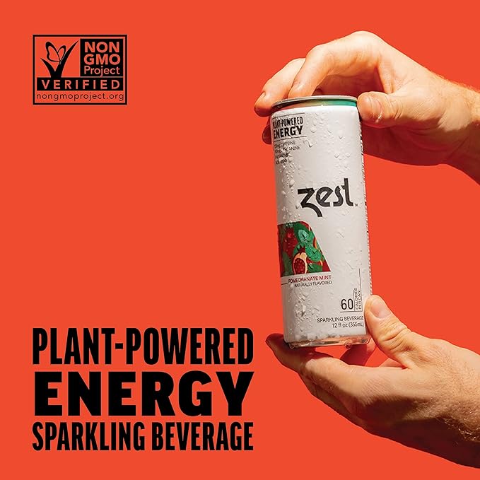 Zest Clean Energy Drink – Pomegranate Mint – 150mg Caffeine + 100mg L-Theanine – Natural Focus &amp Concentration Boost – Healthy Energy Drink 12oz Can 12 Pack – Low Sugar No Artificial Sweeteners