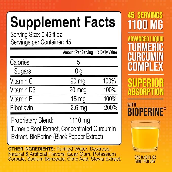 Advanced Liquid Turmeric – High Absorption Curcumin with Black Pepper &amp Vitamin D3 for Maximum Bioavailability – Joint Inflammation &amp Immune Support – 20 fl oz