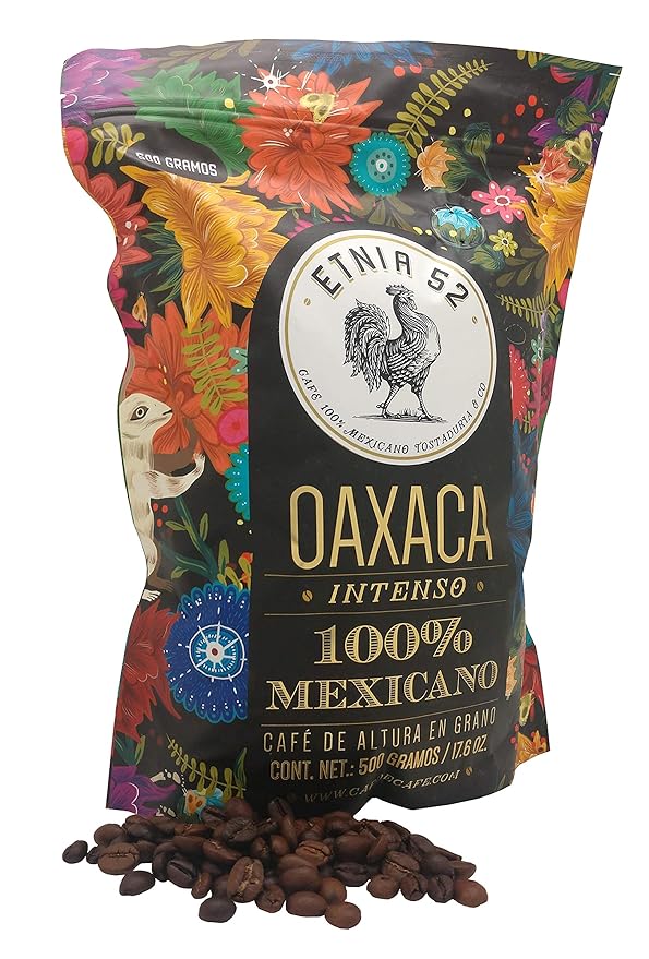 Etnia 52 - Oaxaca (Intenso) Mexican Whole Bean Coffee 1 lb. or 16oz Kosher Certified (KMD) Made in Mexico Includes Ebook Recipe Link