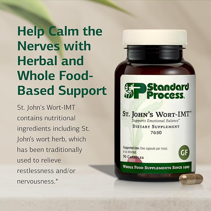 Standard Process St. John's Wort-IMT - Herbal Supplement for Sleep &amp Stress Relief - Supports Balance &amp Relaxation - Non-Dairy Non-Soy &amp Gluten-Free - 90 Capsules