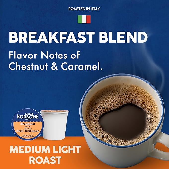 Caffè Borbone Breakfast Blend Coffee (60 Count) – Medium Light Roast 100% Arabica Roasted in Naples with Notes of Chestnut and Caramel – Single Serve Coffee Pods Compatible with K-Cup Brewers