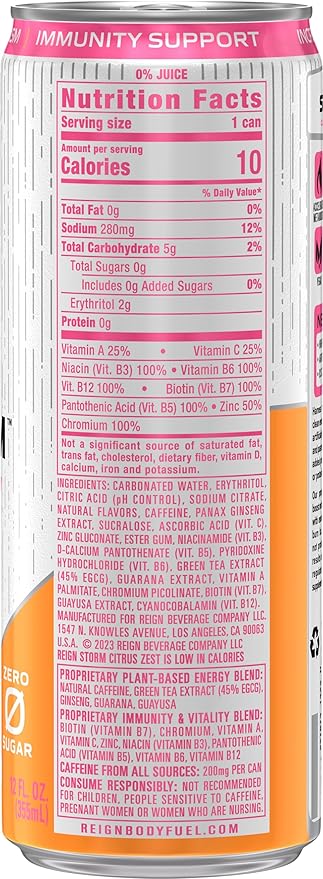 REIGN Storm Citrus Zest Fitness &amp Wellness Energy Drink 12 Fl Oz | Pack of 12