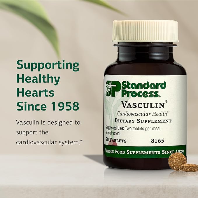 Standard Process Vasculin - Supplement for Cardiovascular &amp Healthy Heart Support - Supports Collagen Formation &amp Heart Health - Non-Dairy &amp Non-Soy - 90 Tablets (45 Servings)
