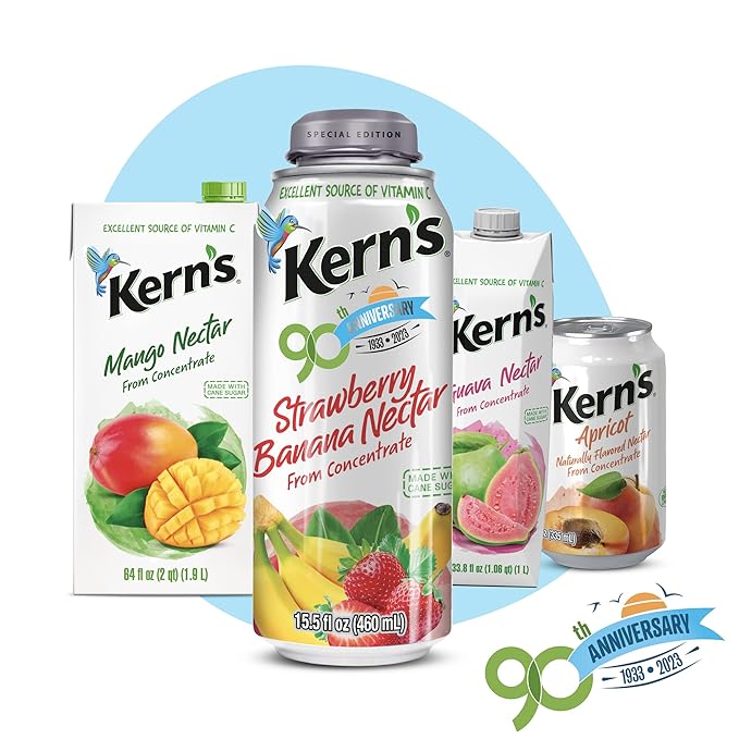 Kern’s Guava Juice Nectar - Guava Nectar Made with Fresh Fruit Puree - Tropical Fruit Juice Concentrate for Smoothie Mix Cocktail Mixers Kids Drinks &amp Mexican Beverages - 32.4oz 60 Pack Carton