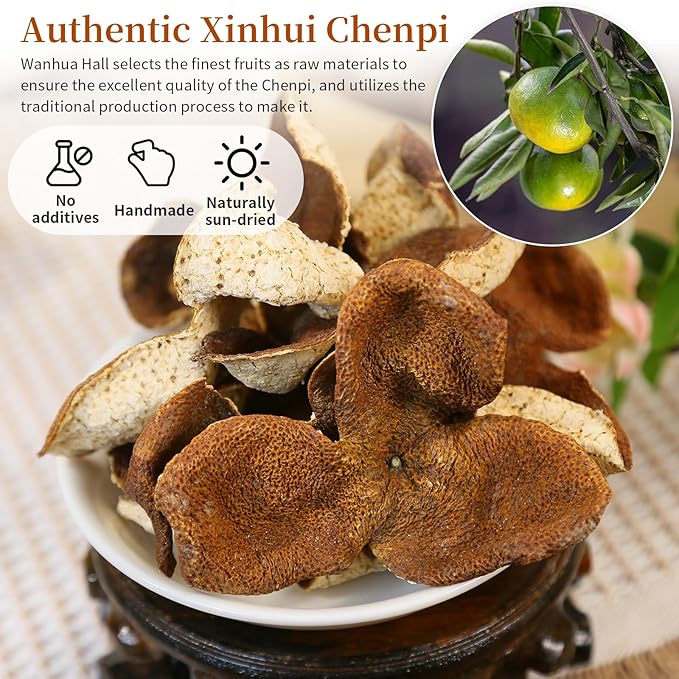 Wanhua Hall Aged Tangerine Peel Chenpi 5-Years Xinhui Chen Pi 2.8oz/80g Tangerine Peel Orange Peel Tea Dired Citrus Peel Mandarin Orange Peel 陈皮 陳皮 新会陈皮