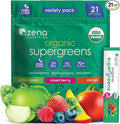 Zena Nutrition Organic Super Greens Powder Variety Pack 70+ Superfoods 0 Sugar 3G Fiber Spirulina Chlorella Antioxidants Prebiotics/Probiotics Digestive Enzymes 21 Drink Mix Packets